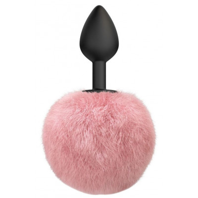 Черная анальная пробка с розовым пушистым хвостиком Fluffy Черная анальная пробка с розовым пушистым хвостиком Fluffy