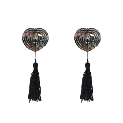 Серебристые пэстисы-сердечки Gipsy с черными кисточками Серебристые пэстисы-сердечки Gipsy с черными кисточками