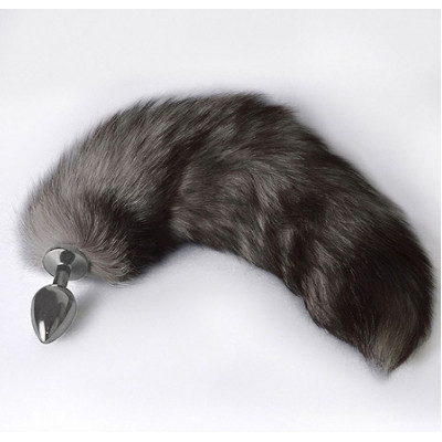 Серебристая коническая анальная пробка с пушистым хвостиком Серебристая коническая анальная пробка с пушистым хвостиком