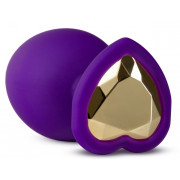 Фиолетовая анальная пробка Bling Plug Large с золотистым стразом - 9,5 см.