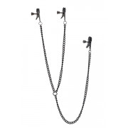 Черные зажимы на соски и клитор на цепочке DELUXE NIPPLE CLIT CLAMPS