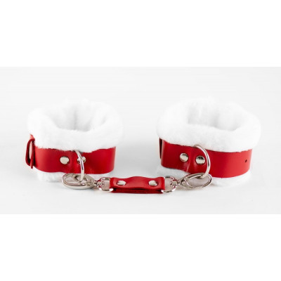 Бело-красные оковы из натуральной кожи с нежным мехом Бело-красные оковы из натуральной кожи с нежным мехом