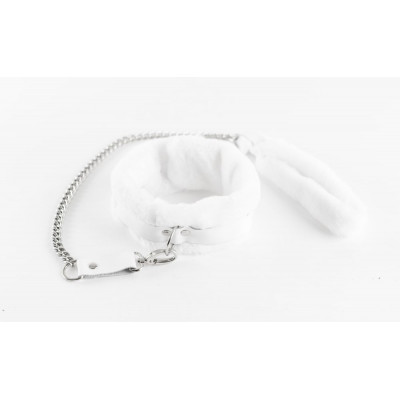 Белый ошейник из натуральной кожи с нежным мехом Белый ошейник из натуральной кожи с нежным мехом