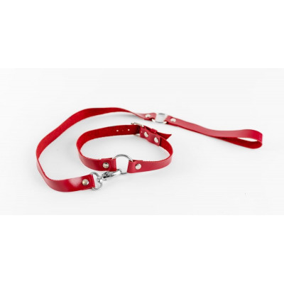 Красный чокер из натуральной кожи с поводком Красный чокер из натуральной кожи с поводком