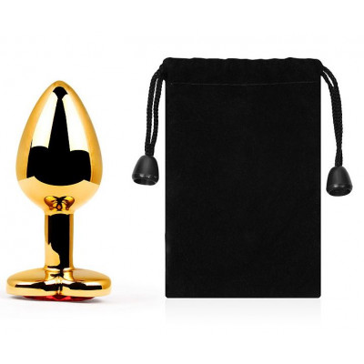 Золотистая анальная пробка с красным стразом-сердечком - 8 см. Золотистая анальная пробка с красным стразом-сердечком - 8 см.