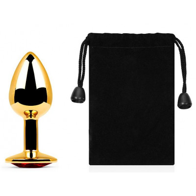 Золотистая анальная пробка с красным стразом - 7,2 см. Золотистая анальная пробка с красным стразом - 7,2 см.