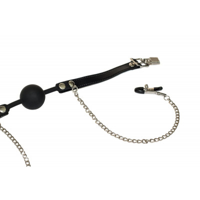 Силиконовый кляп-шар Hentai с зажимами на соски Силиконовый кляп-шар Hentai с зажимами на соски