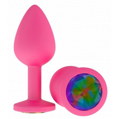Розовая анальная втулка с разноцветным кристаллом - 7,3 см. Розовая анальная втулка с разноцветным кристаллом - 7,3 см.