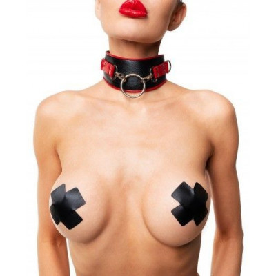 Черно-красный ошейник с колечками Черно-красный ошейник с колечками