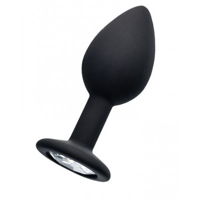 Черная анальная втулка с прозрачным стразом - 7,2 см. Черная анальная втулка с прозрачным стразом - 7,2 см.