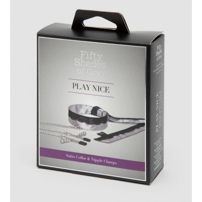 Атласный ошейник с зажимами для сосков Play Nice Атласный ошейник с зажимами для сосков Play Nice