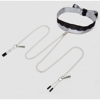 Атласный ошейник с зажимами для сосков Play Nice Атласный ошейник с зажимами для сосков Play Nice