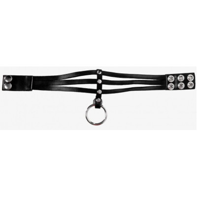 Короткий черный чокер из экокожи с двумя кольцами Короткий черный чокер из экокожи с двумя кольцами