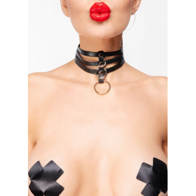 Черный короткий чокер с 3 колечками Черный короткий чокер с 3 колечками