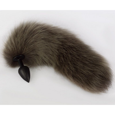 Черная анальная пробка с натуральным кофейным песцовым хвостиком Черная анальная пробка с натуральным кофейным песцовым хвостиком