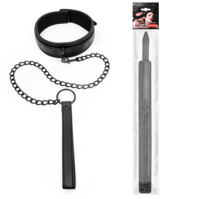 Черный мягкий ошейник с металлическим поводком Черный мягкий ошейник с металлическим поводком