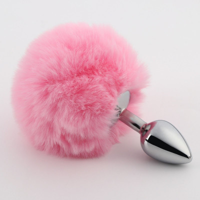 Серебристая анальная втулка с розовым хвостиком Серебристая анальная втулка с розовым хвостиком