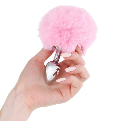Серебристая анальная втулка с розовым хвостиком Серебристая анальная втулка с розовым хвостиком