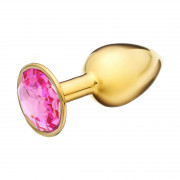 Золотистая анальная пробка с розовым кристаллом