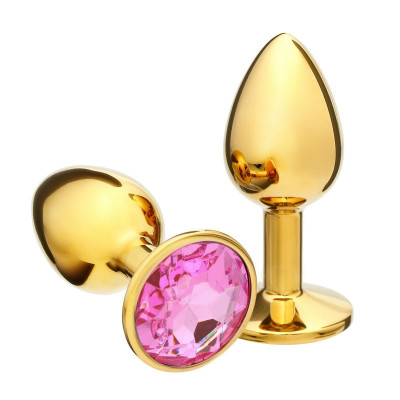 Золотистая анальная пробка с розовым кристаллом Золотистая анальная пробка с розовым кристаллом