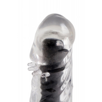 Прозрачно-черный вибратор с дополнительными пупырышками - 17 см. Прозрачно-черный вибратор с дополнительными пупырышками - 17 см.