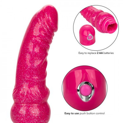 Розовый вибратор-реалистик с блестками Naughty Bits Lady Boner Bendable Personal Vibrator - 20 см. Розовый вибратор-реалистик с блестками Naughty Bits Lady Boner Bendable Personal Vibrator - 20 см.