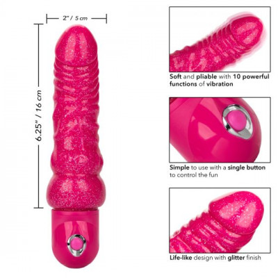 Розовый вибратор-реалистик с блестками Naughty Bits Lady Boner Bendable Personal Vibrator - 20 см. Розовый вибратор-реалистик с блестками Naughty Bits Lady Boner Bendable Personal Vibrator - 20 см.