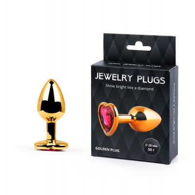 Золотистая анальная пробка с малиновым кристаллом-сердечком - 7 см. Золотистая анальная пробка с малиновым кристаллом-сердечком - 7 см.