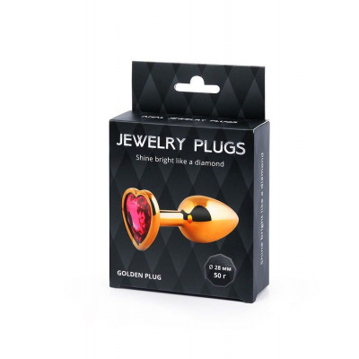 Золотистая анальная пробка с малиновым кристаллом-сердечком - 7 см. Золотистая анальная пробка с малиновым кристаллом-сердечком - 7 см.