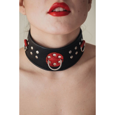 Кожаный ошейник с клепками и кольцами Кожаный ошейник с клепками и кольцами