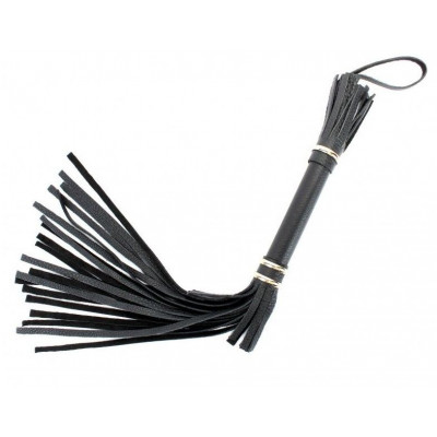 Чёрная плетка из натуральной кожи с золотистой отделкой - 45 см. Чёрная плетка из натуральной кожи с золотистой отделкой - 45 см.