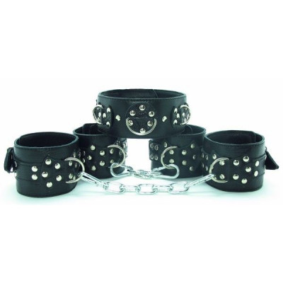 Комплект кожаных БДСМ-аксессуаров с клёпками Комплект кожаных БДСМ-аксессуаров с клёпками