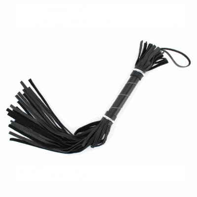 Чёрная кожаная плётка с белой строчкой на рукояти - 45 см. Чёрная кожаная плётка с белой строчкой на рукояти - 45 см.