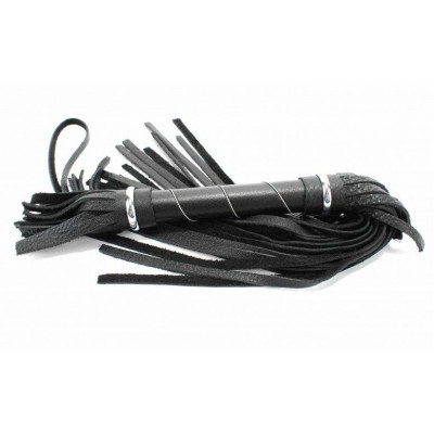 Чёрная кожаная плётка с белой строчкой на рукояти - 45 см. Чёрная кожаная плётка с белой строчкой на рукояти - 45 см.