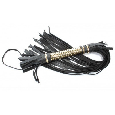 Чёрная плетка из натуральной кожи с золотистой отделкой рукояти - 60 см. Чёрная плетка из натуральной кожи с золотистой отделкой рукояти - 60 см.