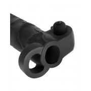 Чёрная вибронасадка с кольцом Vibrating Real Feel 2 Extension - 16 см.