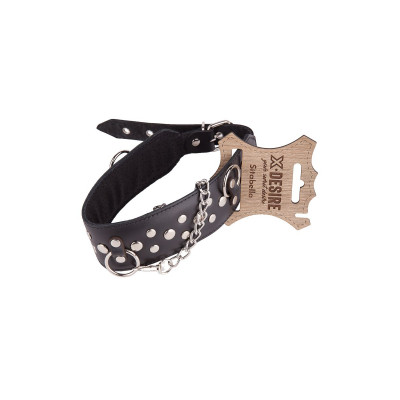 Чёрный кожаный ошейник с карабином и поводком Чёрный кожаный ошейник с карабином и поводком