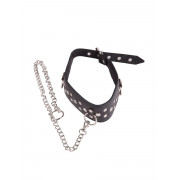 Чёрный кожаный ошейник с карабином и поводком