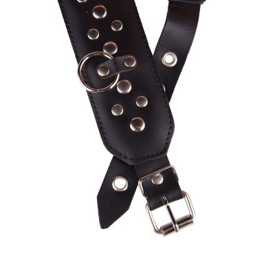 Чёрный кожаный ошейник с карабином и поводком Чёрный кожаный ошейник с карабином и поводком