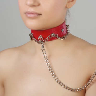 Красный ошейник из натуральной кожи Красный ошейник из натуральной кожи