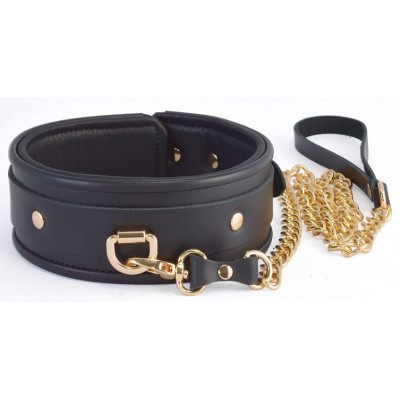 Черный ошейник с золотистым поводком Черный ошейник с золотистым поводком