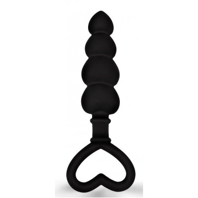 Черная рельефная анальная цепочка с ручкой-сердечком - 15 см. Черная рельефная анальная цепочка с ручкой-сердечком - 15 см.