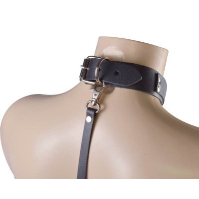 Черный ошейник с металлическими зажимами на соски и поводком Черный ошейник с металлическими зажимами на соски и поводком
