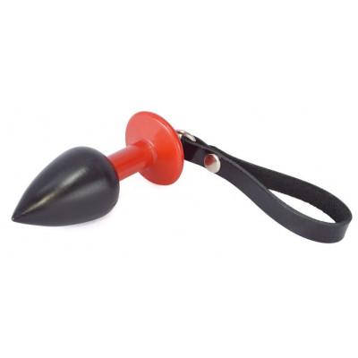 Черно-красная коническая анальная пробка с ремешком - 7 см. Черно-красная коническая анальная пробка с ремешком - 7 см.