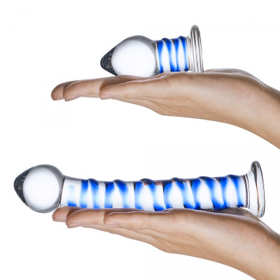Набор из 2 стеклянных игрушек с синей спиралью Swirly Dildo Buttplug Set Набор из 2 стеклянных игрушек с синей спиралью Swirly Dildo Buttplug Set