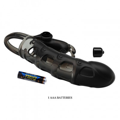 Черная закрытая насадка с подхватом мошонки и стимулятором клитора - 19,2 см. Черная закрытая насадка с подхватом мошонки и стимулятором клитора - 19,2 см.