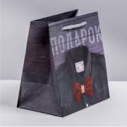 Ламинированный квадратный пакет Мужской стиль - 14 х 14 х 9 см.