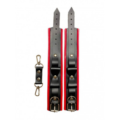 Черно-красные наручники с бантиками из эко-кожи Черно-красные наручники с бантиками из эко-кожи