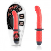 Красный вибратор с двумя моторами и рукоятью