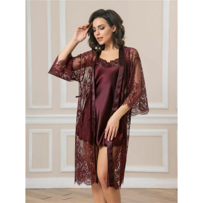 Соблазнительный кружевной пеньюар с поясом Соблазнительный кружевной пеньюар с поясом